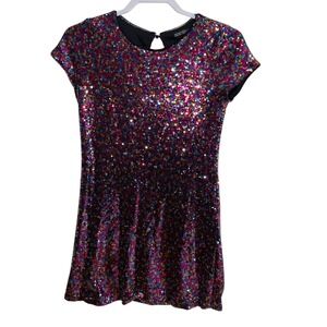 Three Pink Hearts Sequin Party Dress Sparkly Multicolor Kids Size L